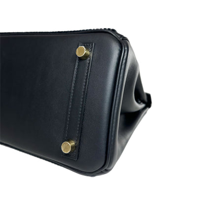 Hermes Birkin 25 Cote a Cote Black Swift Tuffetage Permabrass Hardware