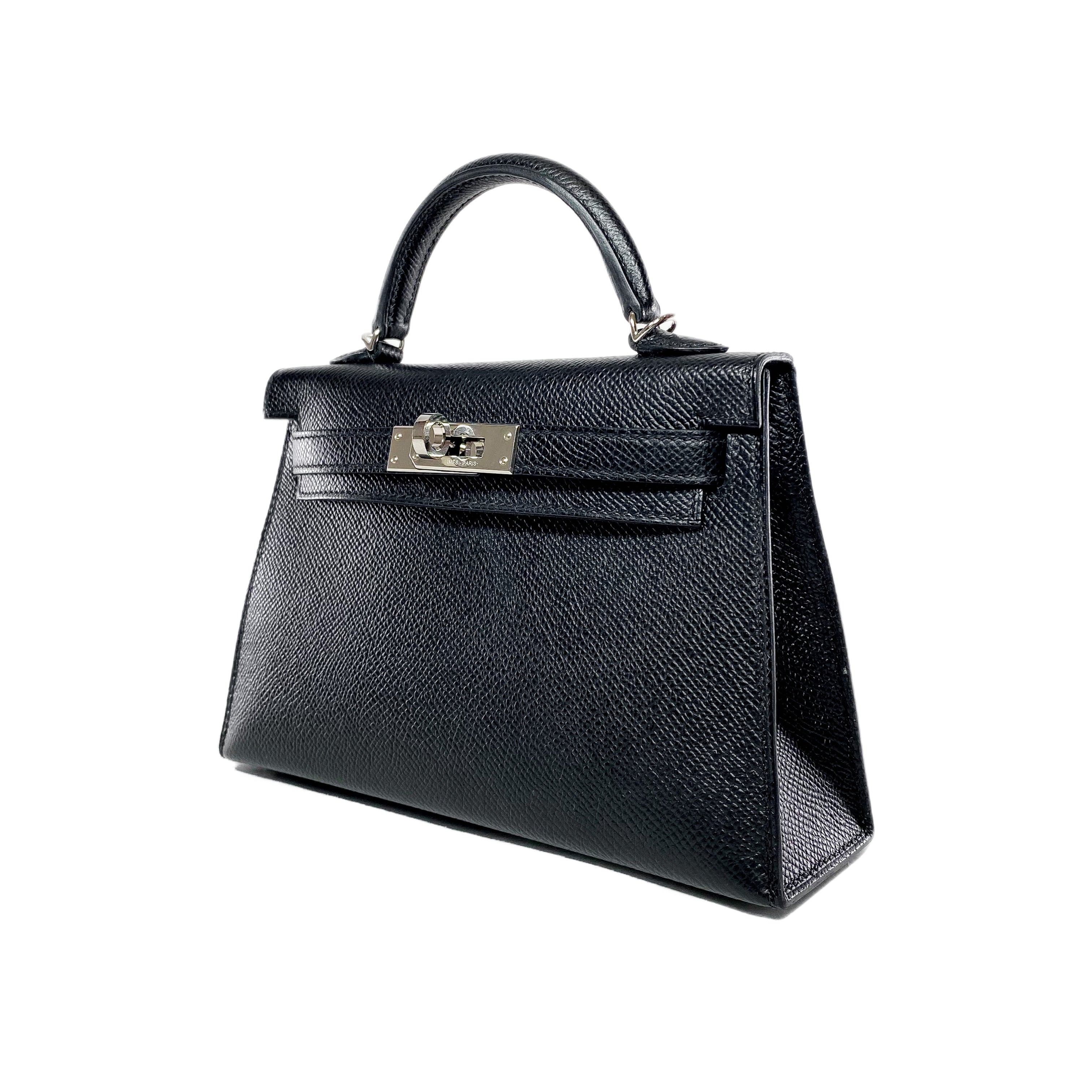 Hermes Mini Kelly 20 Black Epsom Palladium Hardware