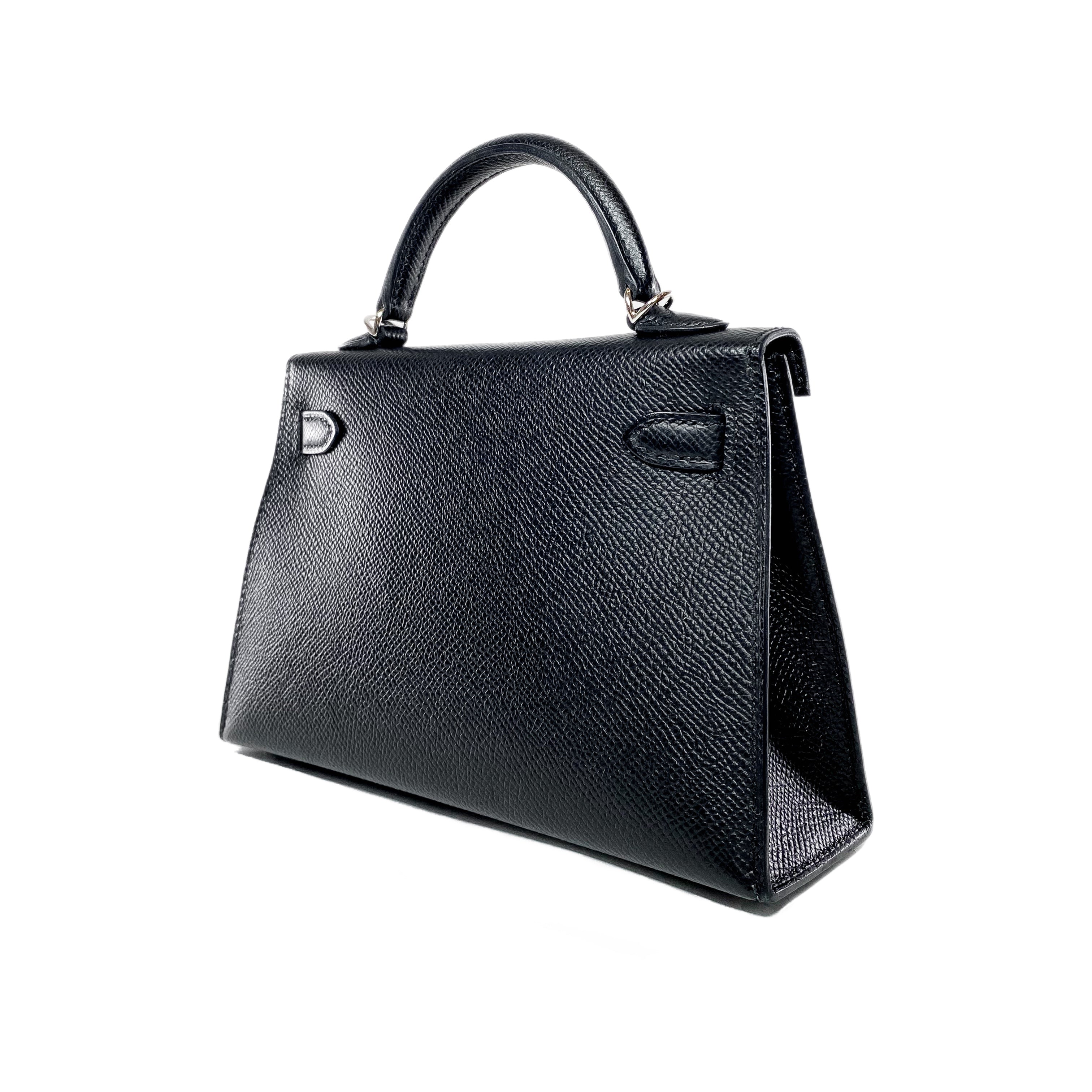 Hermes Mini Kelly 20 Black Epsom Palladium Hardware