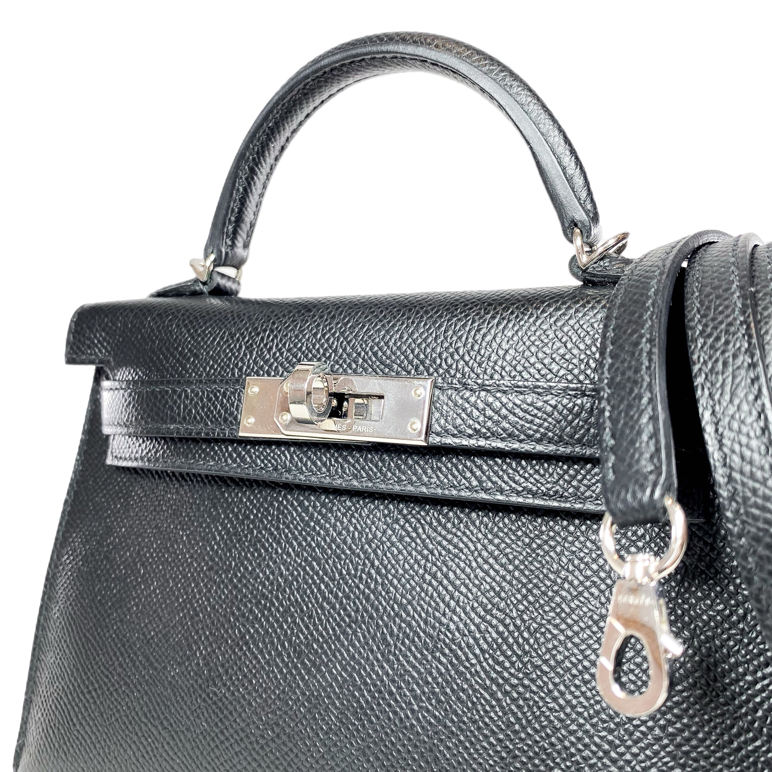 Hermes Mini Kelly 20 Black Epsom Palladium Hardware