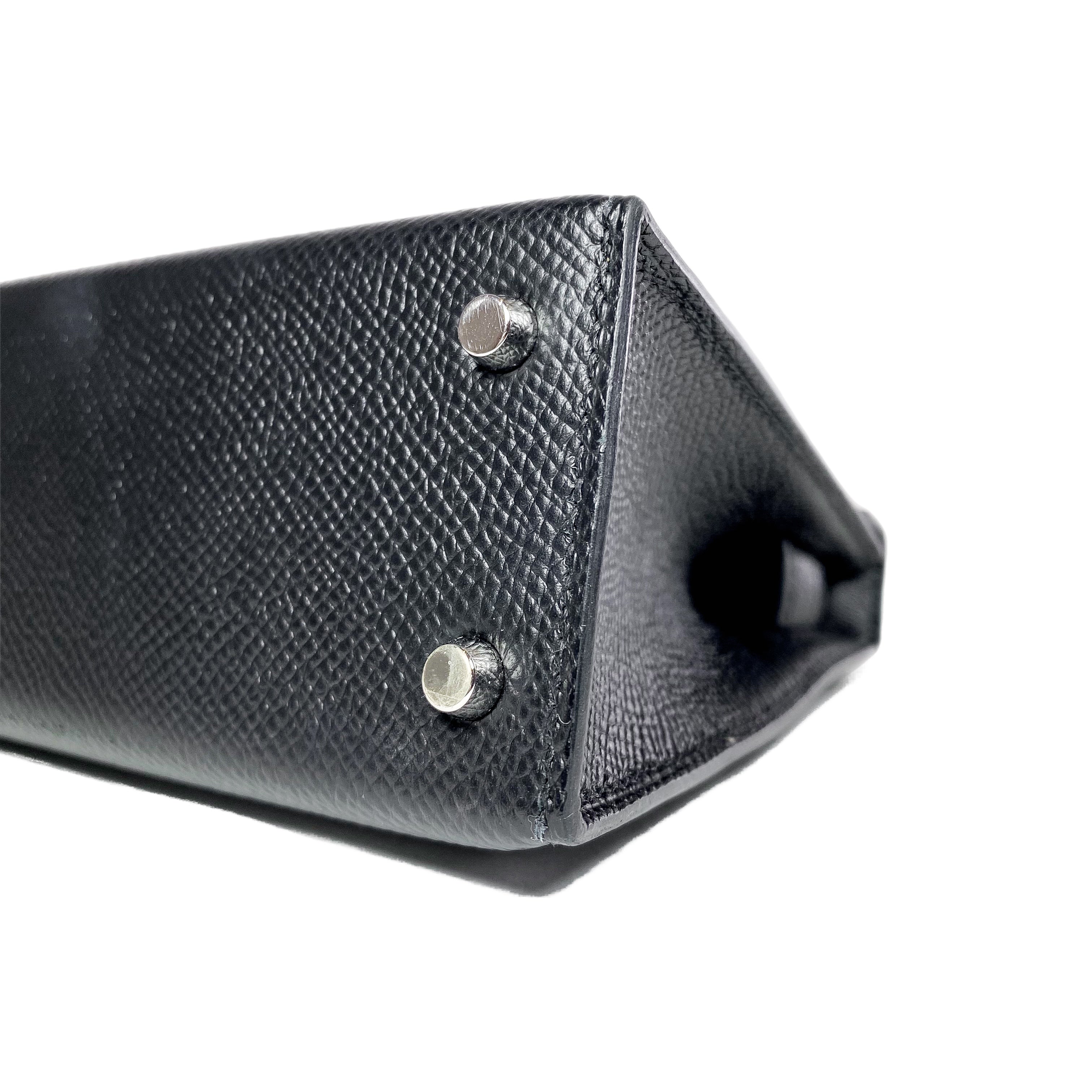 Hermes Mini Kelly 20 Black Epsom Palladium Hardware