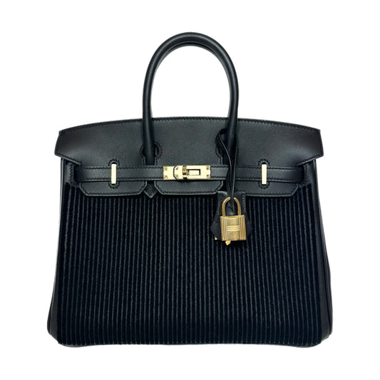 Hermes Birkin 25 Cote a Cote Black Swift Tuffetage Permabrass Hardware