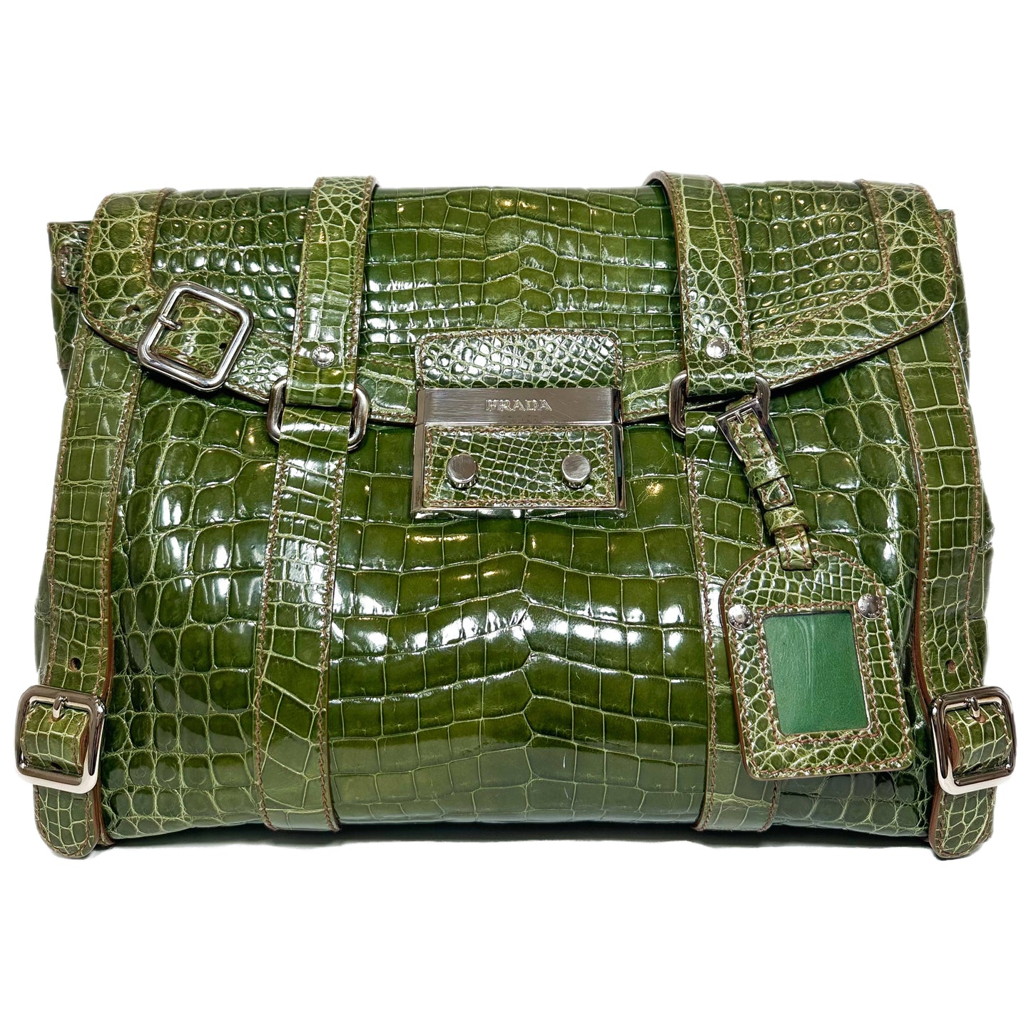 Prada Green Patent Crocodile Tote