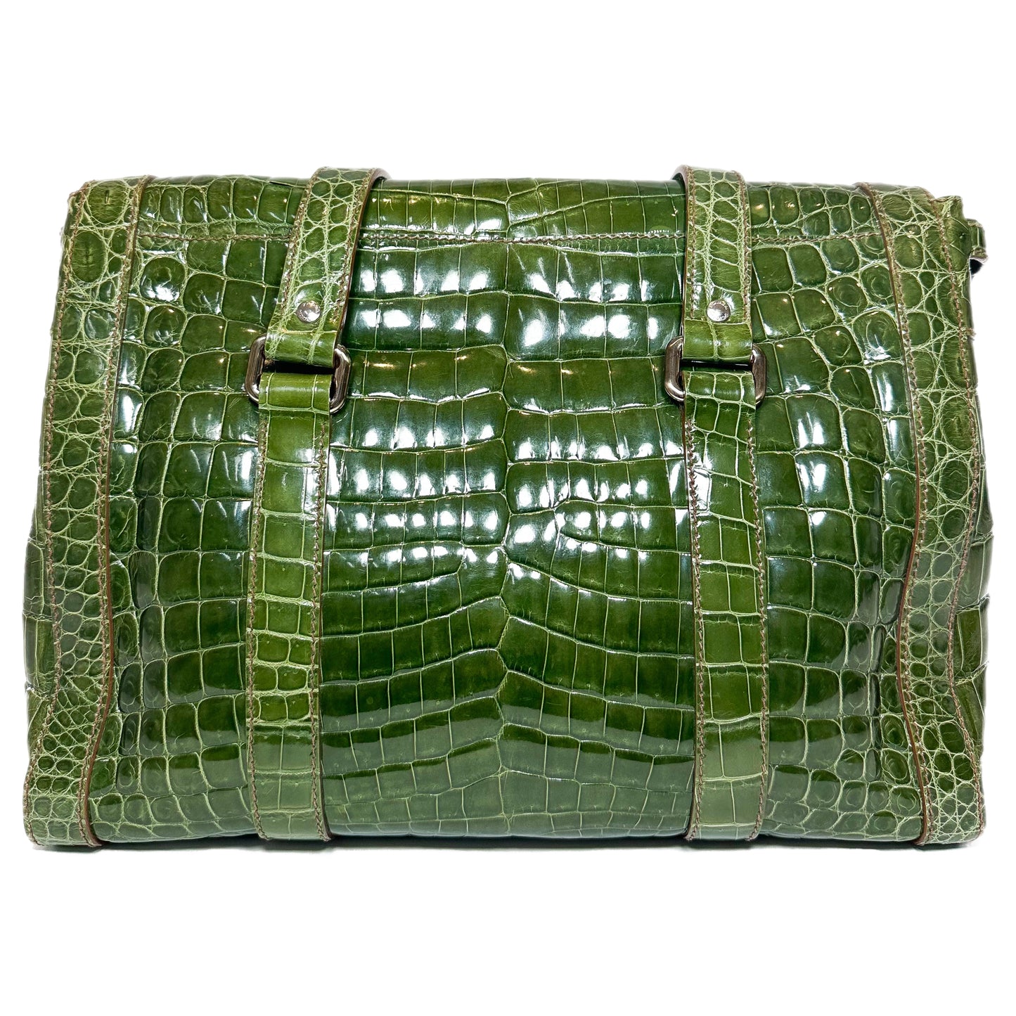 Prada Green Patent Crocodile Tote