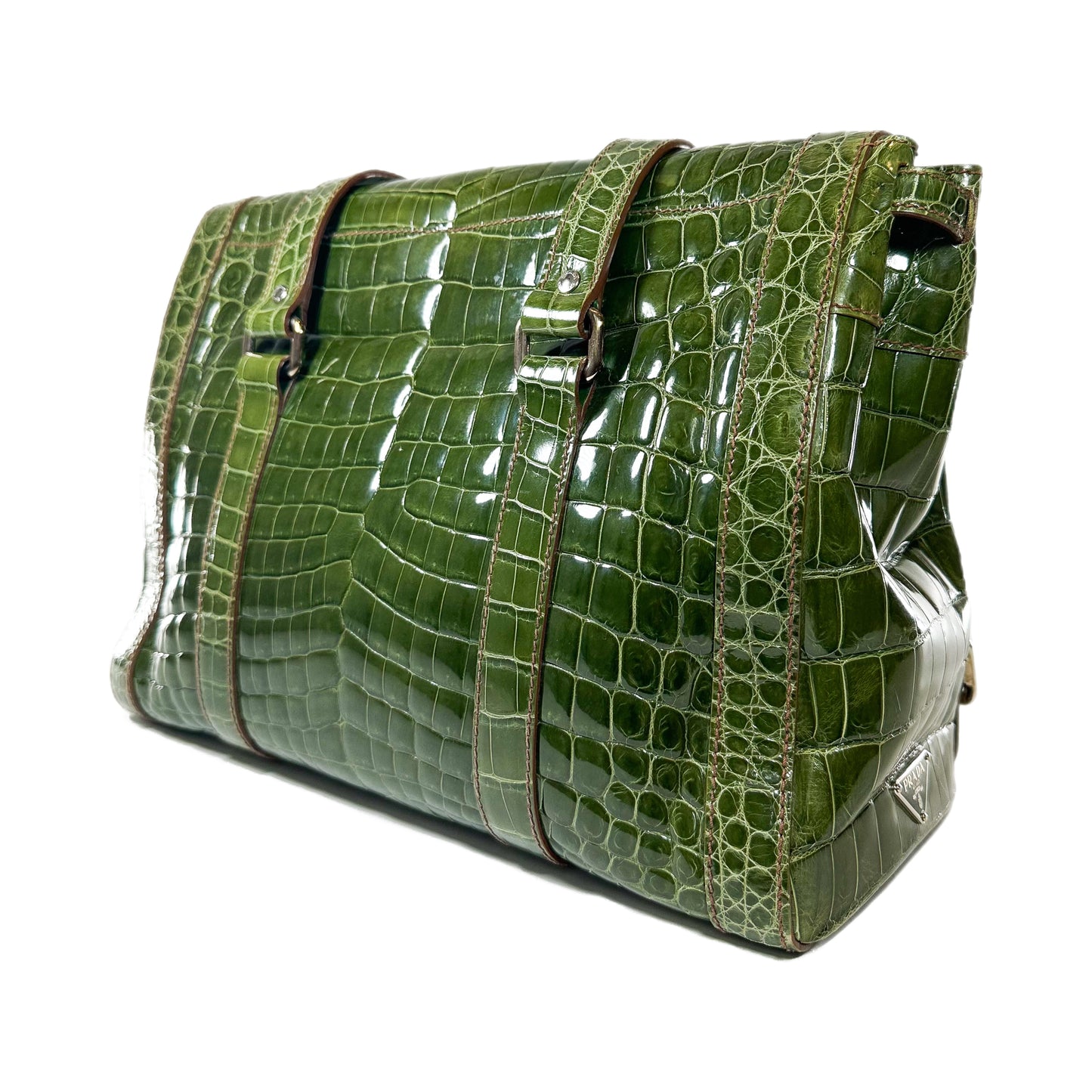Prada Green Patent Crocodile Tote
