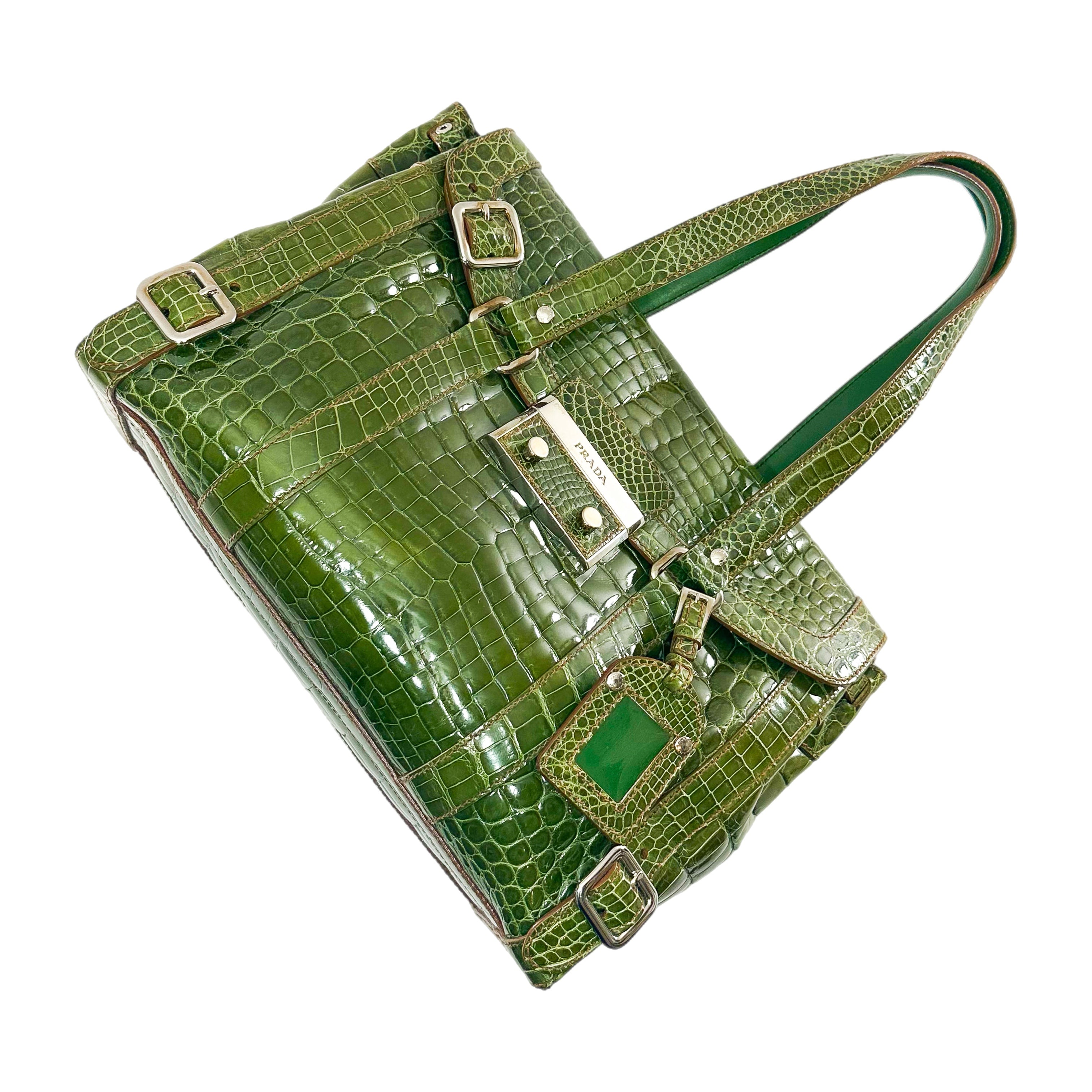 Prada Green Patent Crocodile Tote