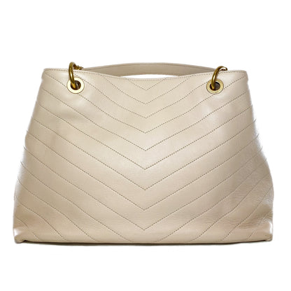 Chanel Beige Chevron Snakeskin Handle Chic Shopping Tote