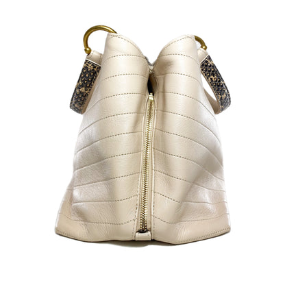 Chanel Beige Chevron Snakeskin Handle Chic Shopping Tote