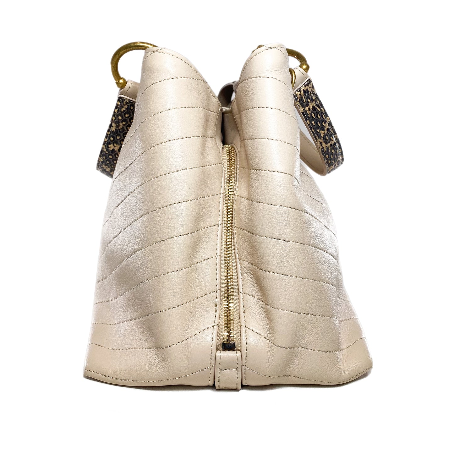 Chanel Beige Chevron Snakeskin Handle Chic Shopping Tote