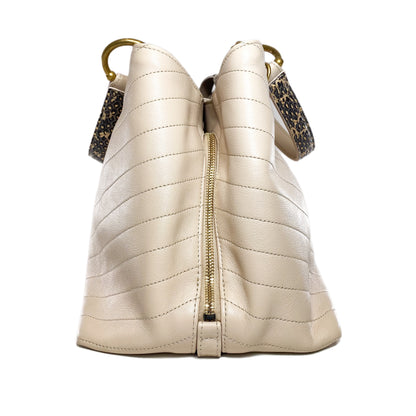 Chanel Beige Chevron Snakeskin Handle Chic Shopping Tote