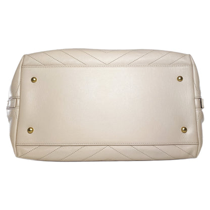 Chanel Beige Chevron Snakeskin Handle Chic Shopping Tote