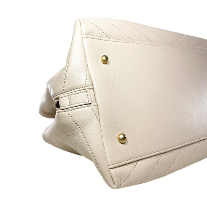 Chanel Beige Chevron Snakeskin Handle Chic Shopping Tote