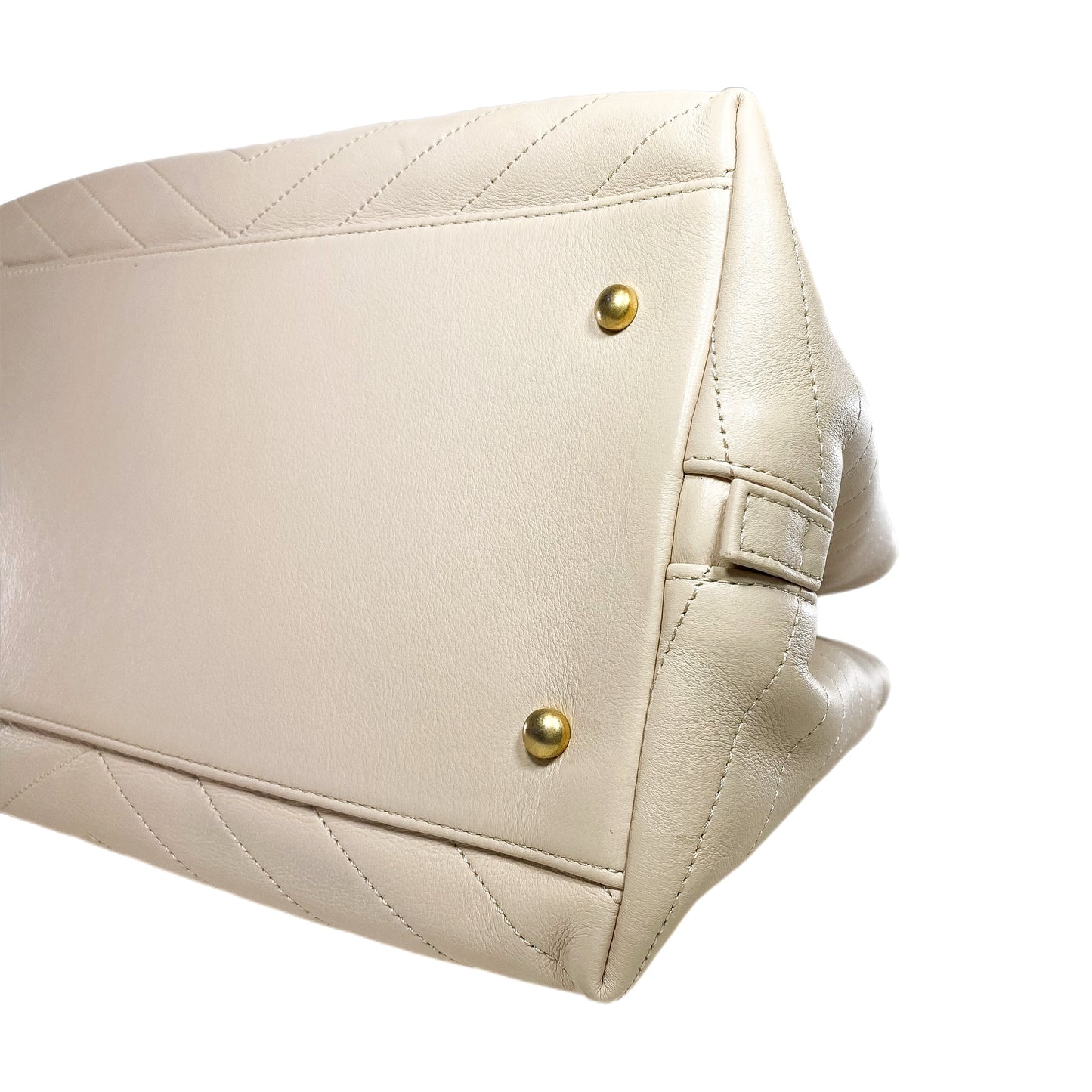 Chanel Beige Chevron Snakeskin Handle Chic Shopping Tote