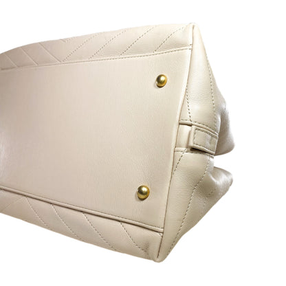 Chanel Beige Chevron Snakeskin Handle Chic Shopping Tote