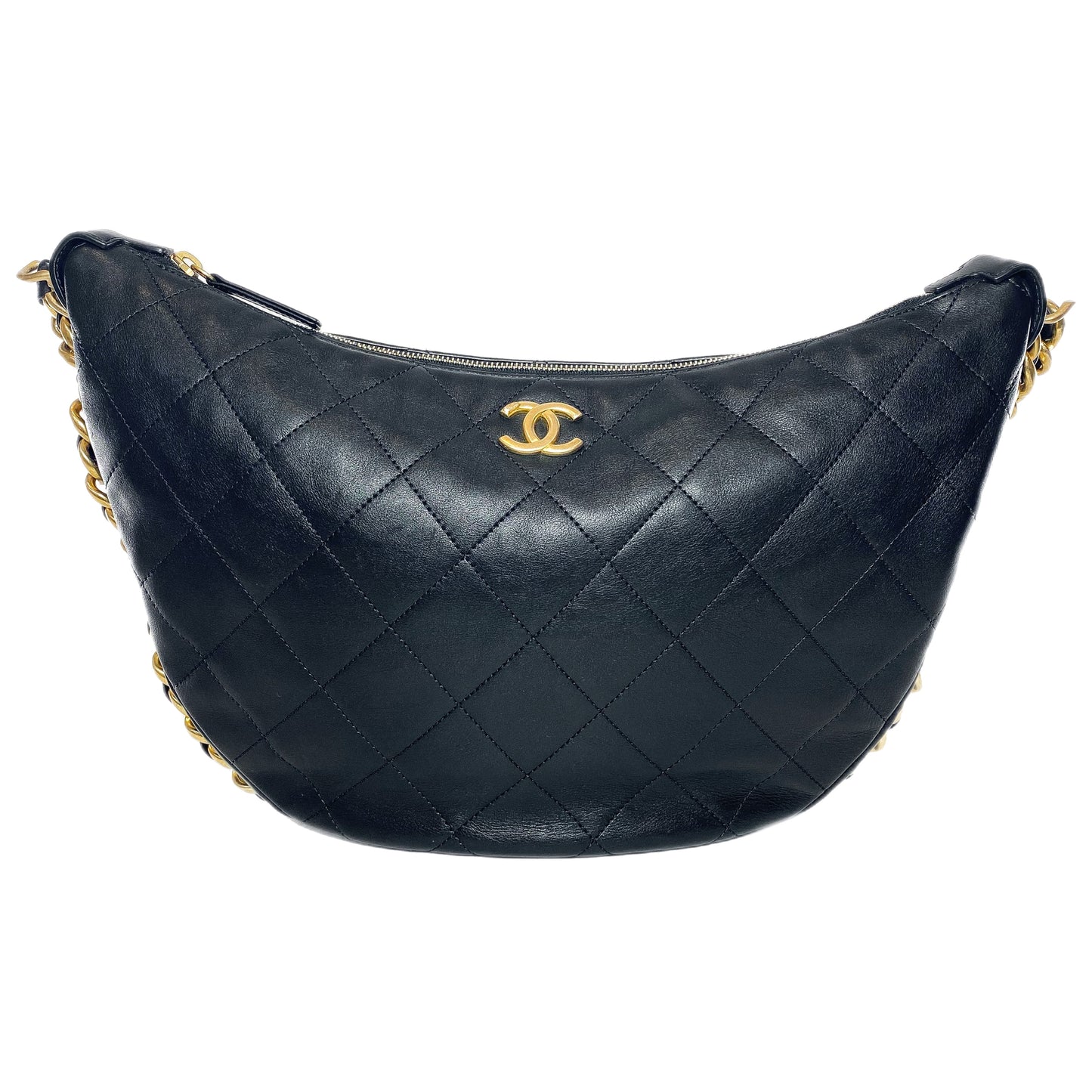 Chanel Black Quilted Chain Around Maxi Hobo Bag
