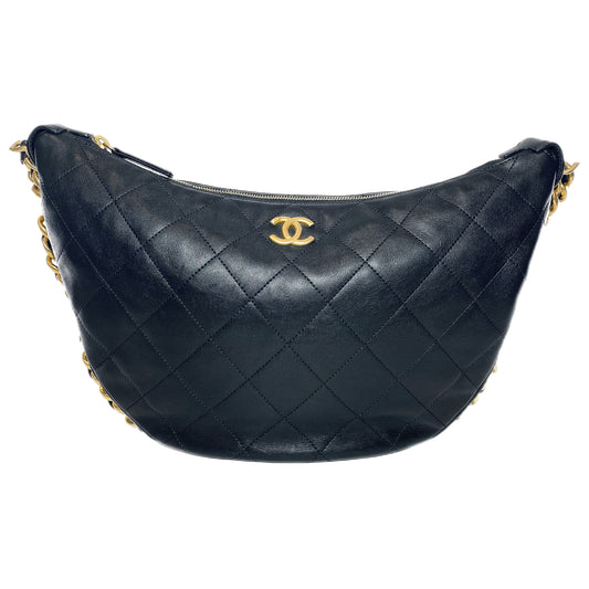 Chanel Black Quilted Chain Around Maxi Hobo Bag