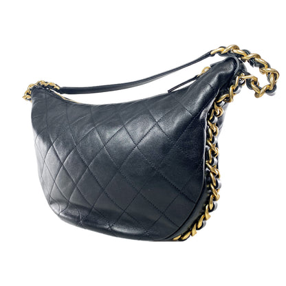 Chanel Black Quilted Chain Around Maxi Hobo Bag