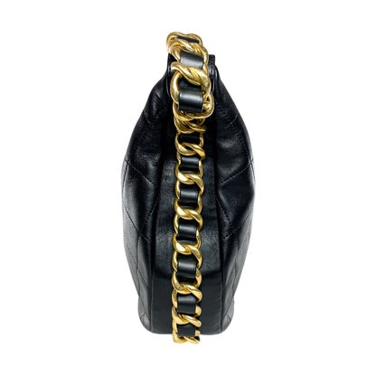 Chanel Black Quilted Chain Around Maxi Hobo Bag