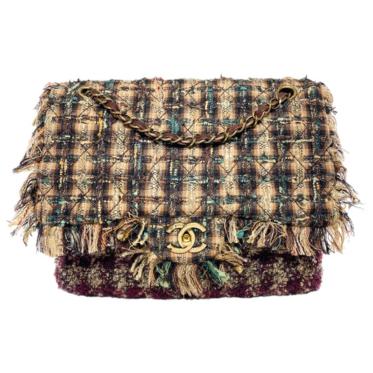 Chanel Multicolor Quilted Tweed Single Flap Bag