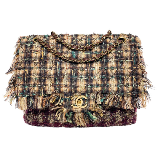 Chanel Multicolor Quilted Tweed Single Flap Bag
