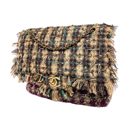 Chanel Multicolor Quilted Tweed Single Flap Bag