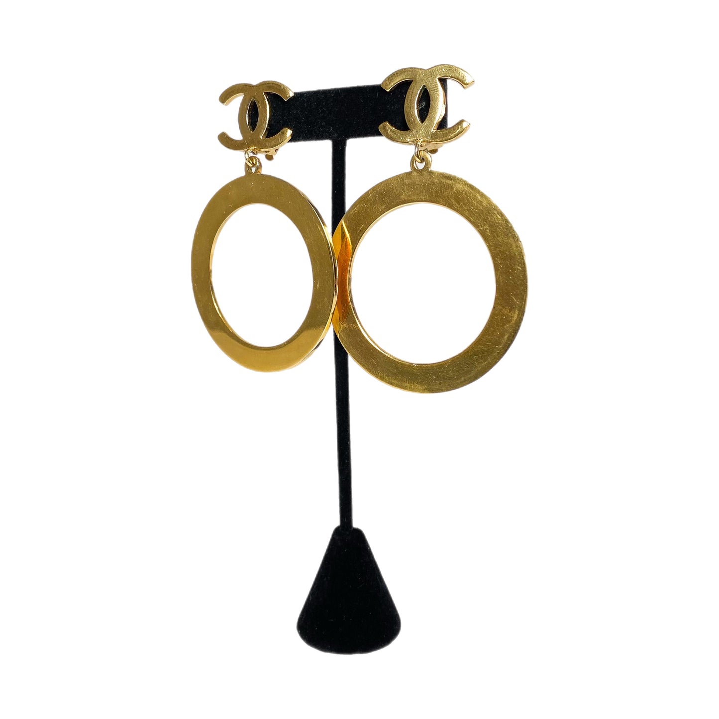 Chanel Gold CC Circle Vintage Drop Clip On Earrings