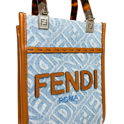 Fendi Denim Mini Sunshine Shopper Tote