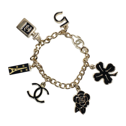 Chanel Light Gold Black Enamel CC Charm Bracelet