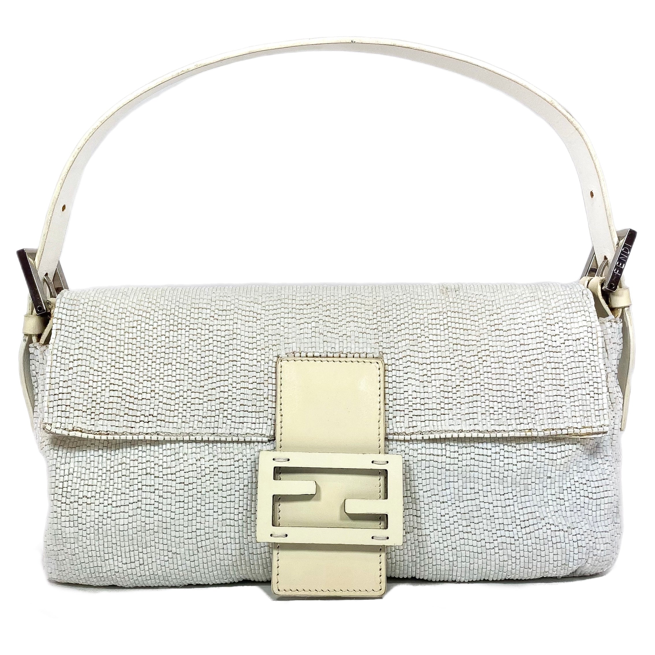 Fendi White Beaded Baguette