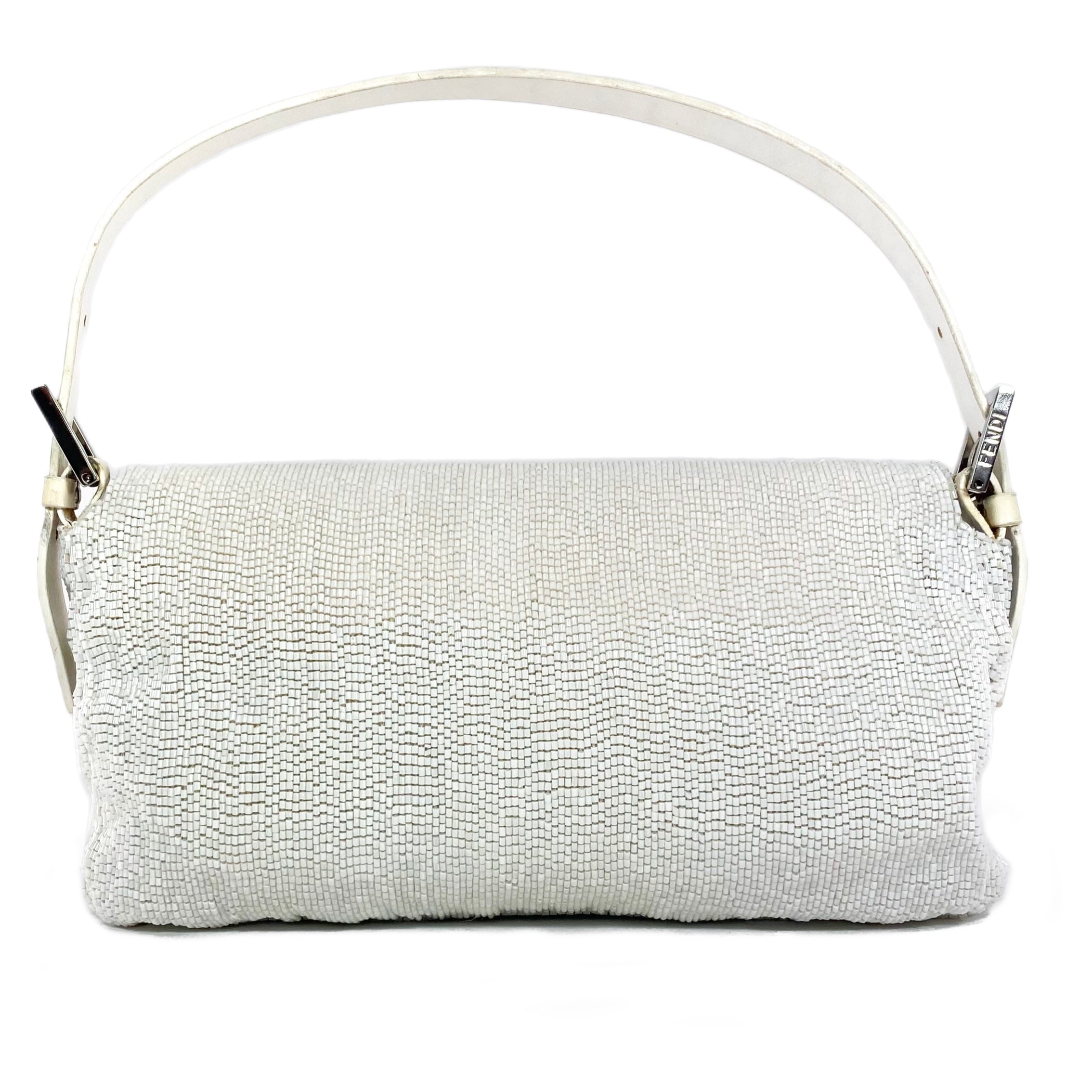 Fendi White Beaded Baguette