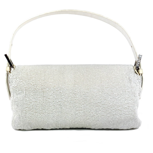 Fendi White Beaded Baguette