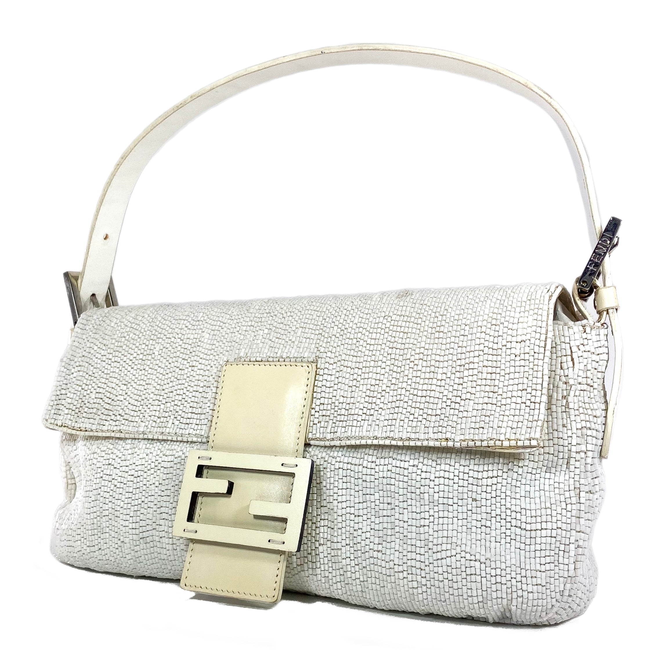 Fendi White Beaded Baguette