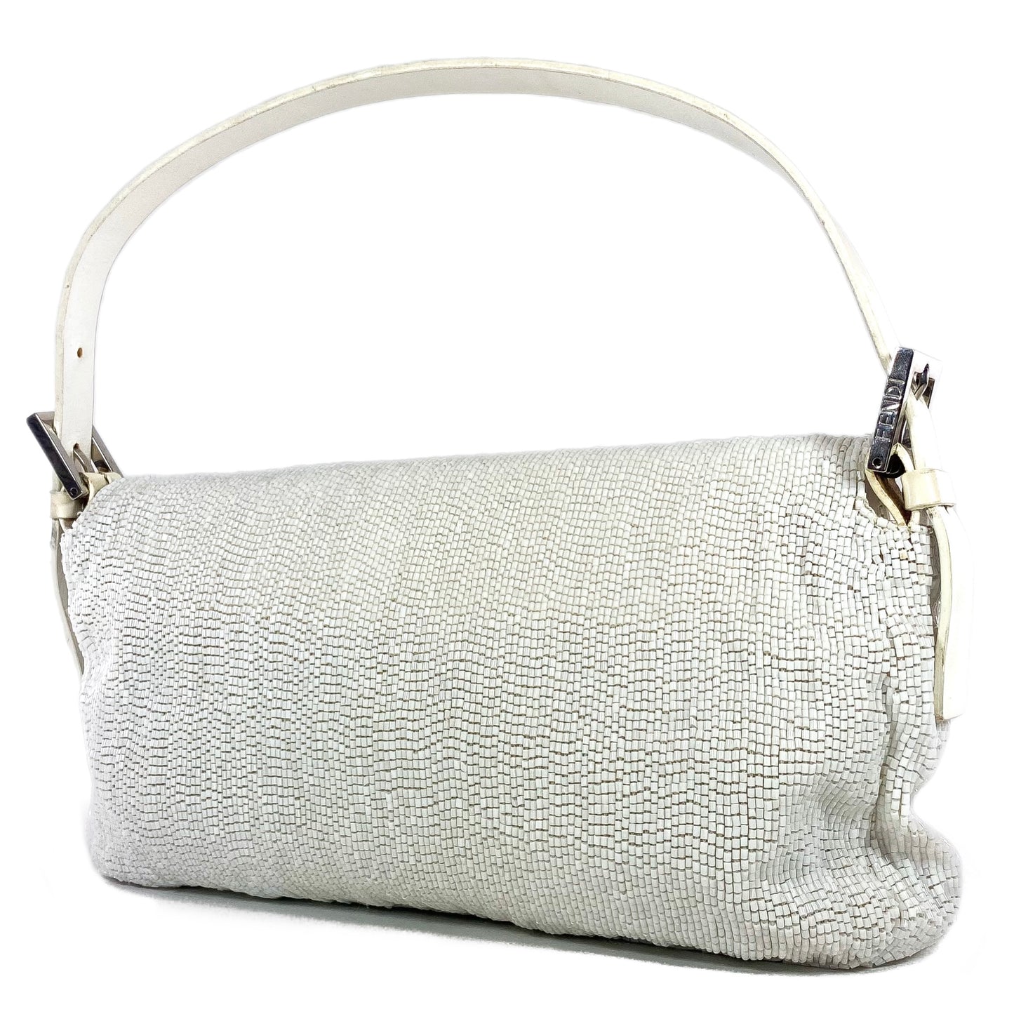 Fendi White Beaded Baguette