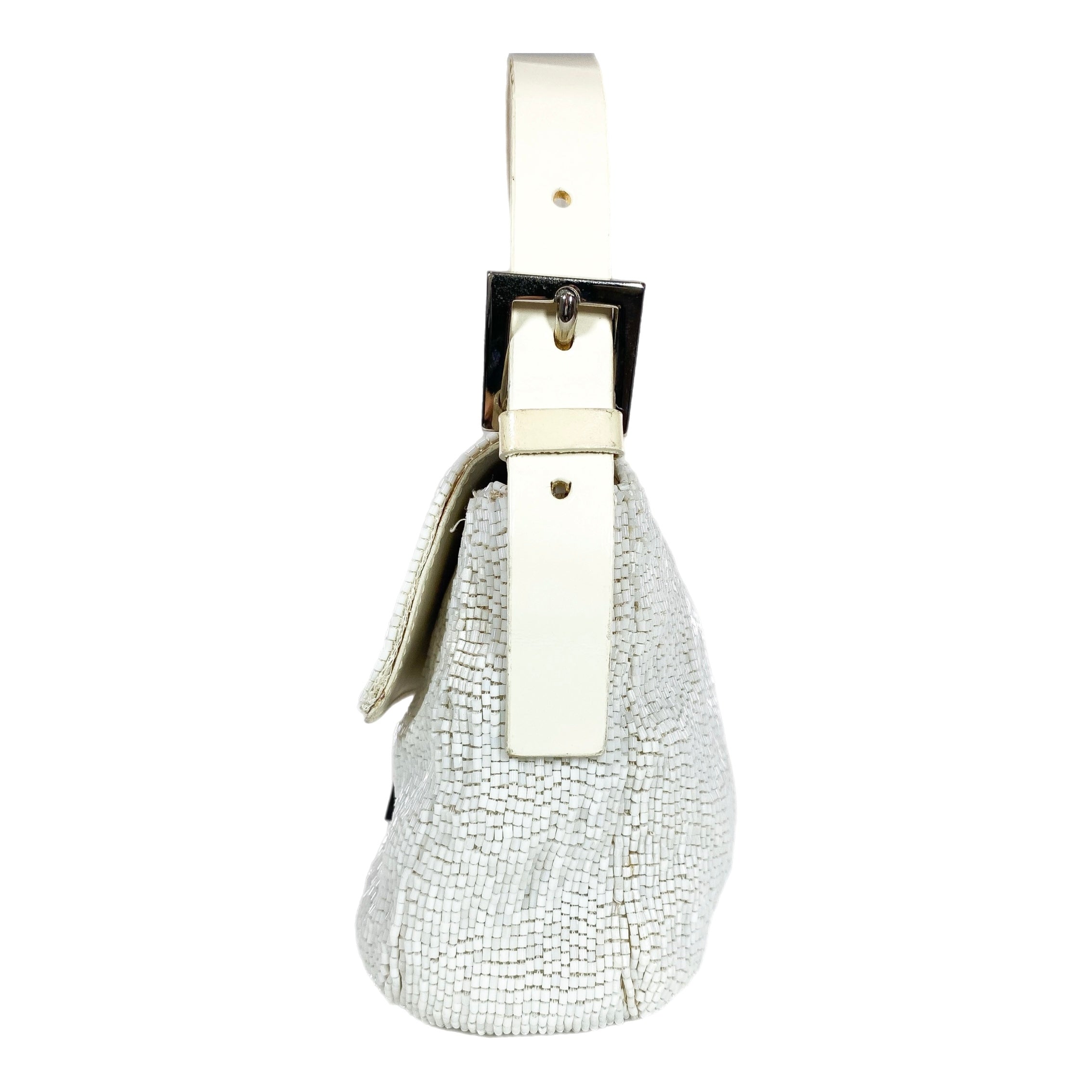 Fendi White Beaded Baguette