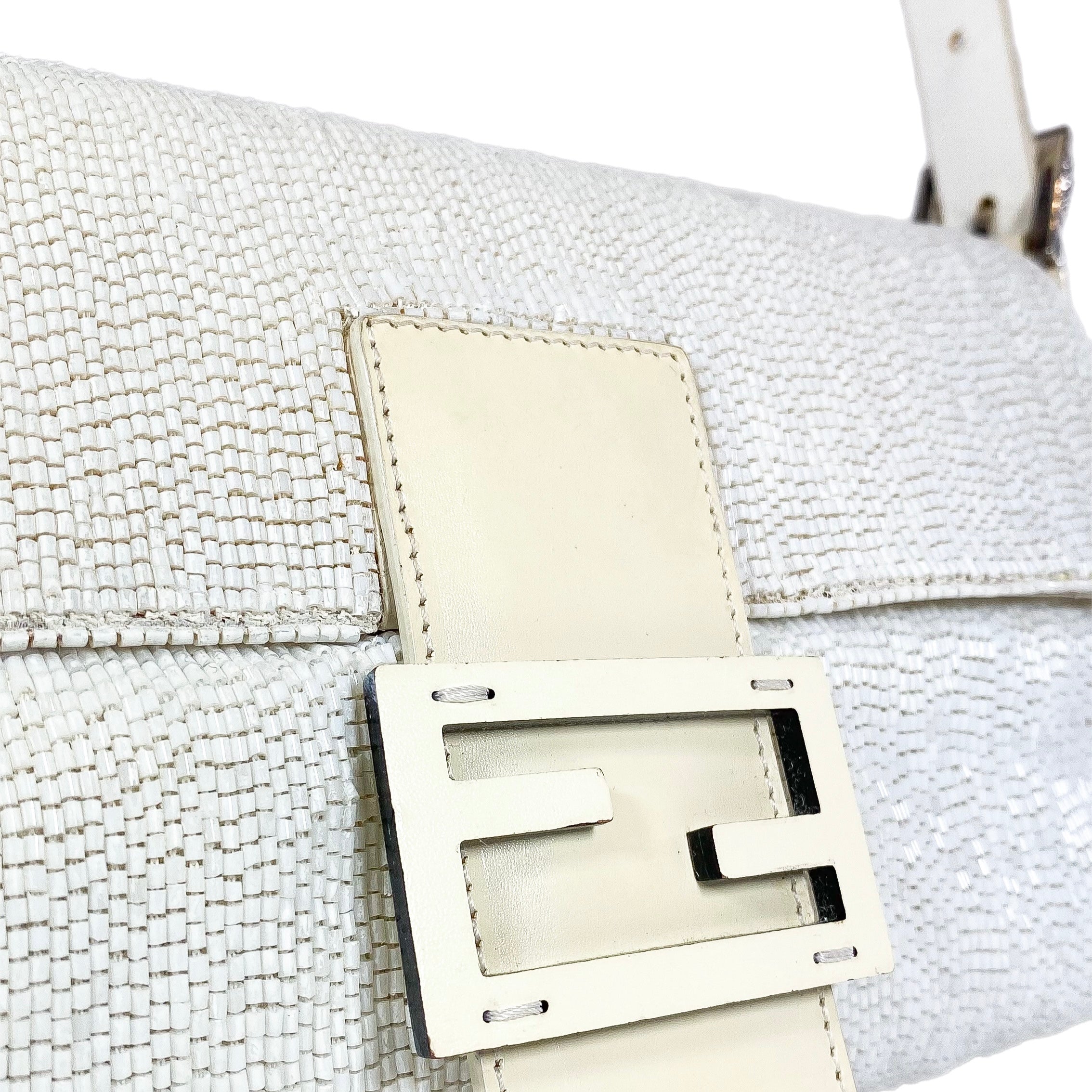 Fendi White Beaded Baguette