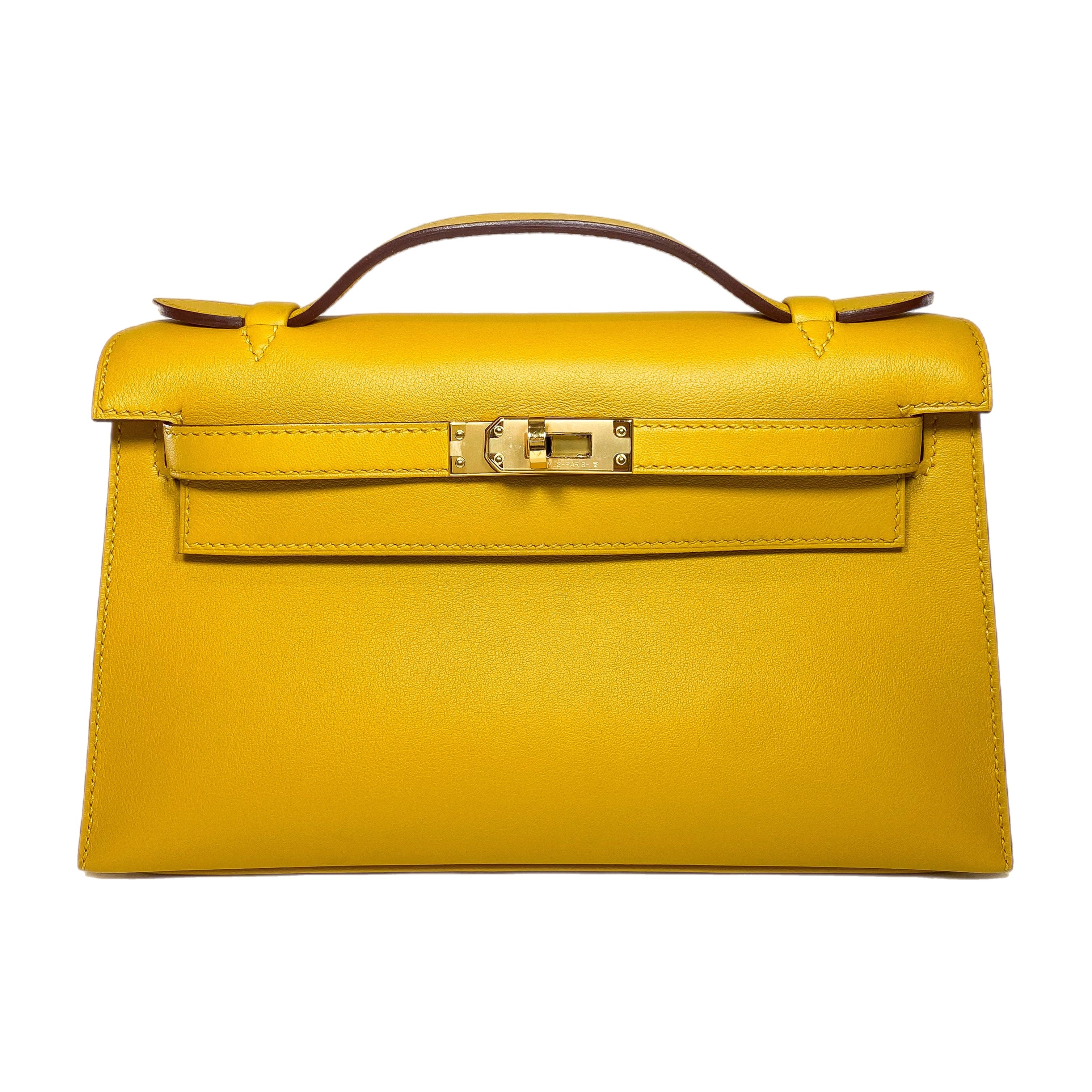 Hermes Kelly Pochette Jaune Ambre Swift Gold Hardware