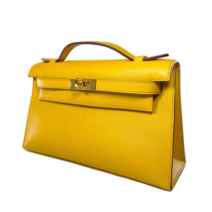 Hermes Kelly Pochette Jaune Ambre Swift Gold Hardware