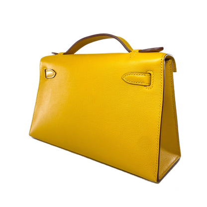 Hermes Kelly Pochette Jaune Ambre Swift Gold Hardware