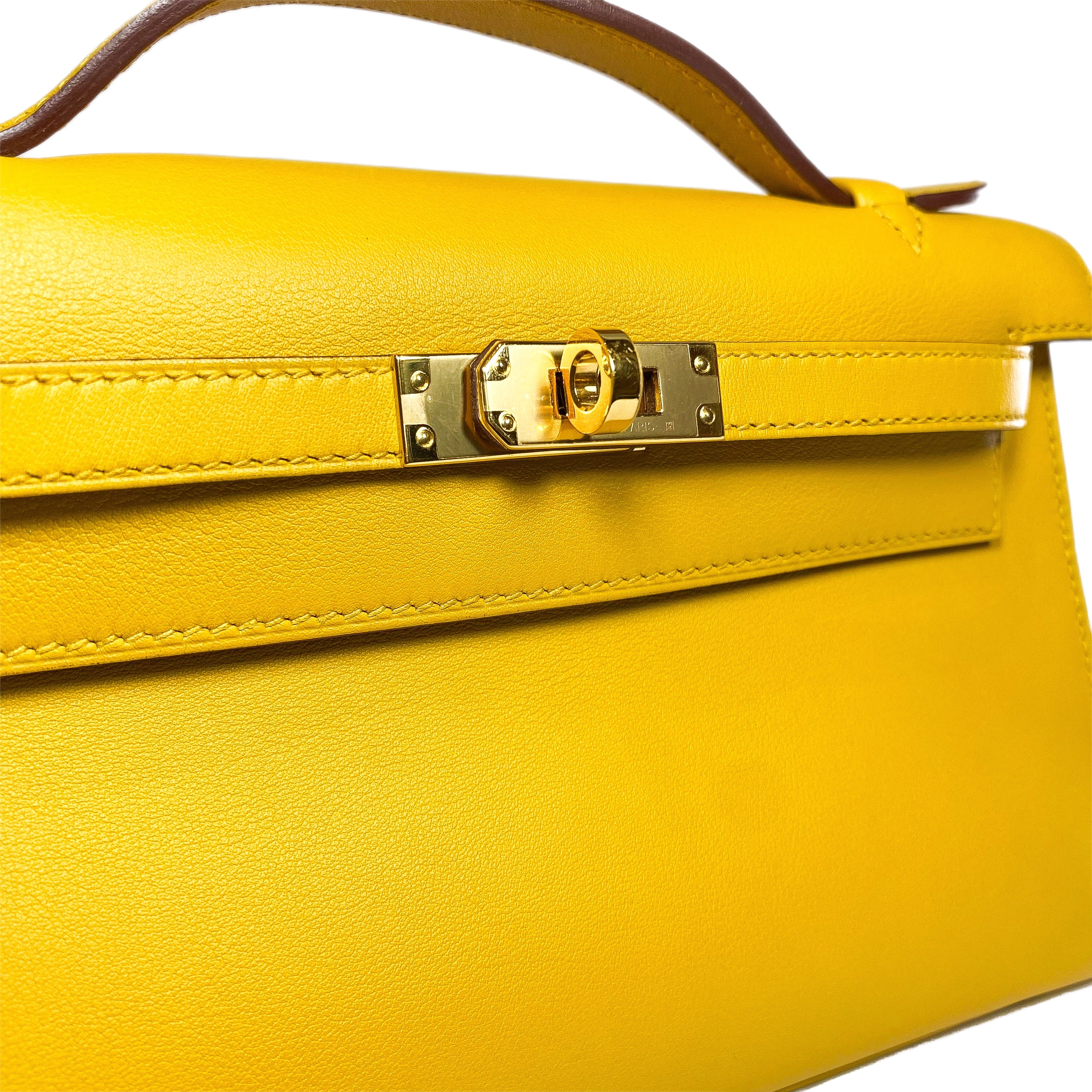 Hermes Kelly Pochette Jaune Ambre Swift Gold Hardware