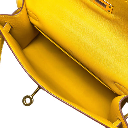 Hermes Kelly Pochette Jaune Ambre Swift Gold Hardware