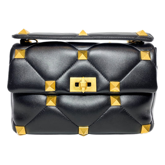 Valentino Large Black Roman Stud Flap Bag