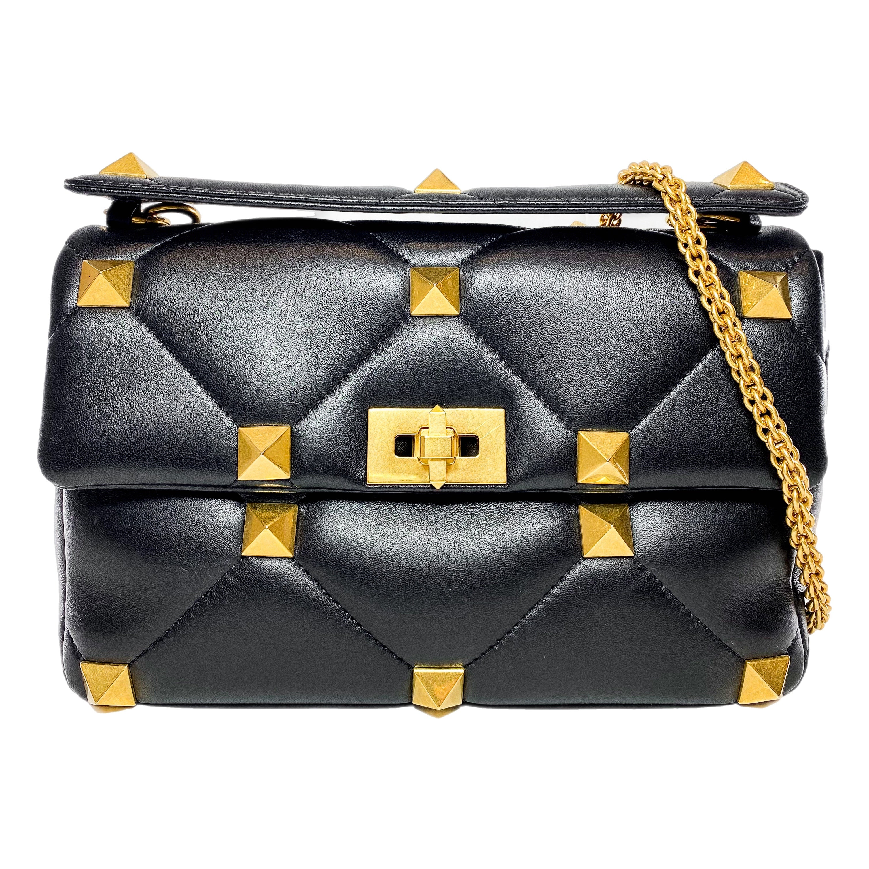 Valentino Large Black Roman Stud Flap Bag