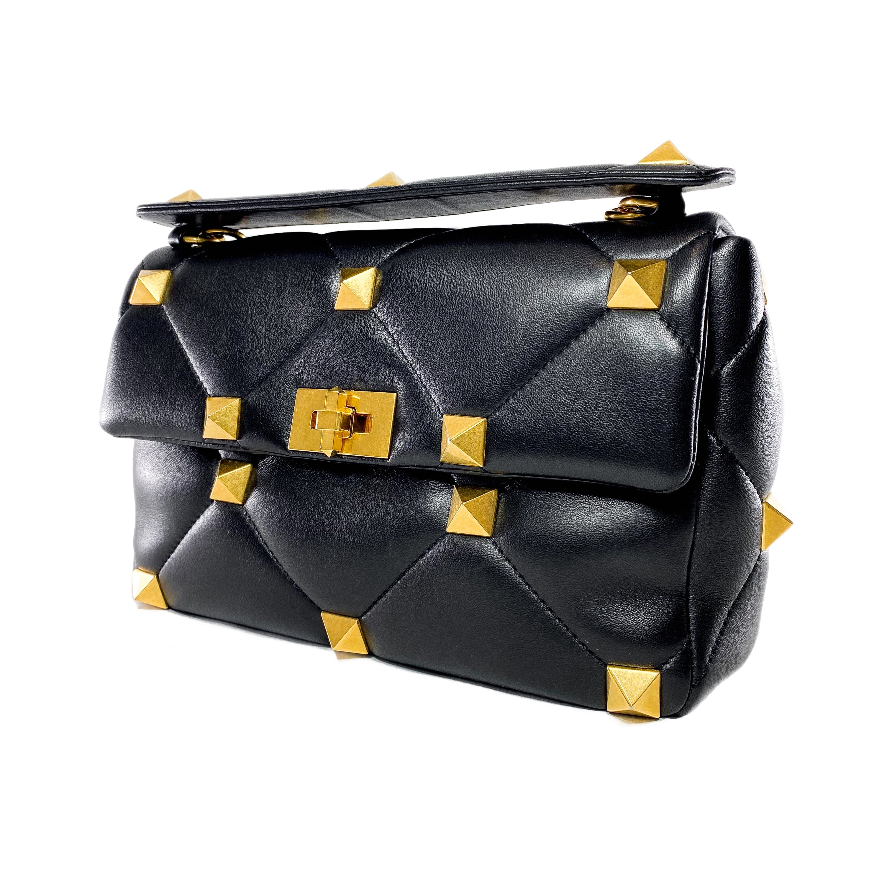 Valentino Large Black Roman Stud Flap Bag