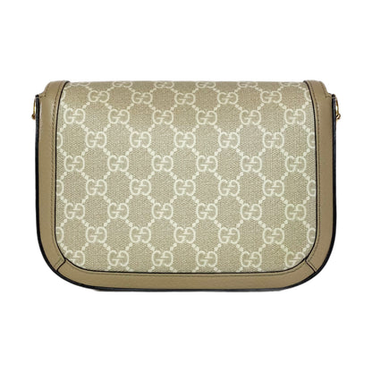 Gucci Supreme Monogram Textured Dollar Calfskin Web Mini Horsebit 1955 Beige Mystic White Oatmeal Shoulder Bag