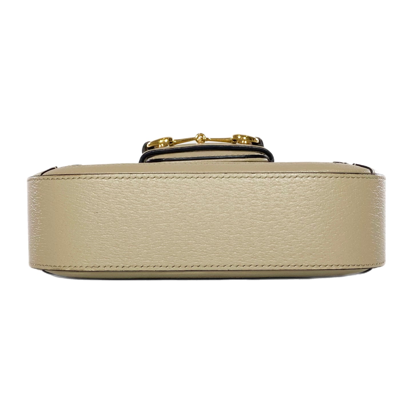 Gucci Supreme Monogram Textured Dollar Calfskin Web Mini Horsebit 1955 Beige Mystic White Oatmeal Shoulder Bag