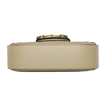 Gucci Supreme Monogram Textured Dollar Calfskin Web Mini Horsebit 1955 Beige Mystic White Oatmeal Shoulder Bag