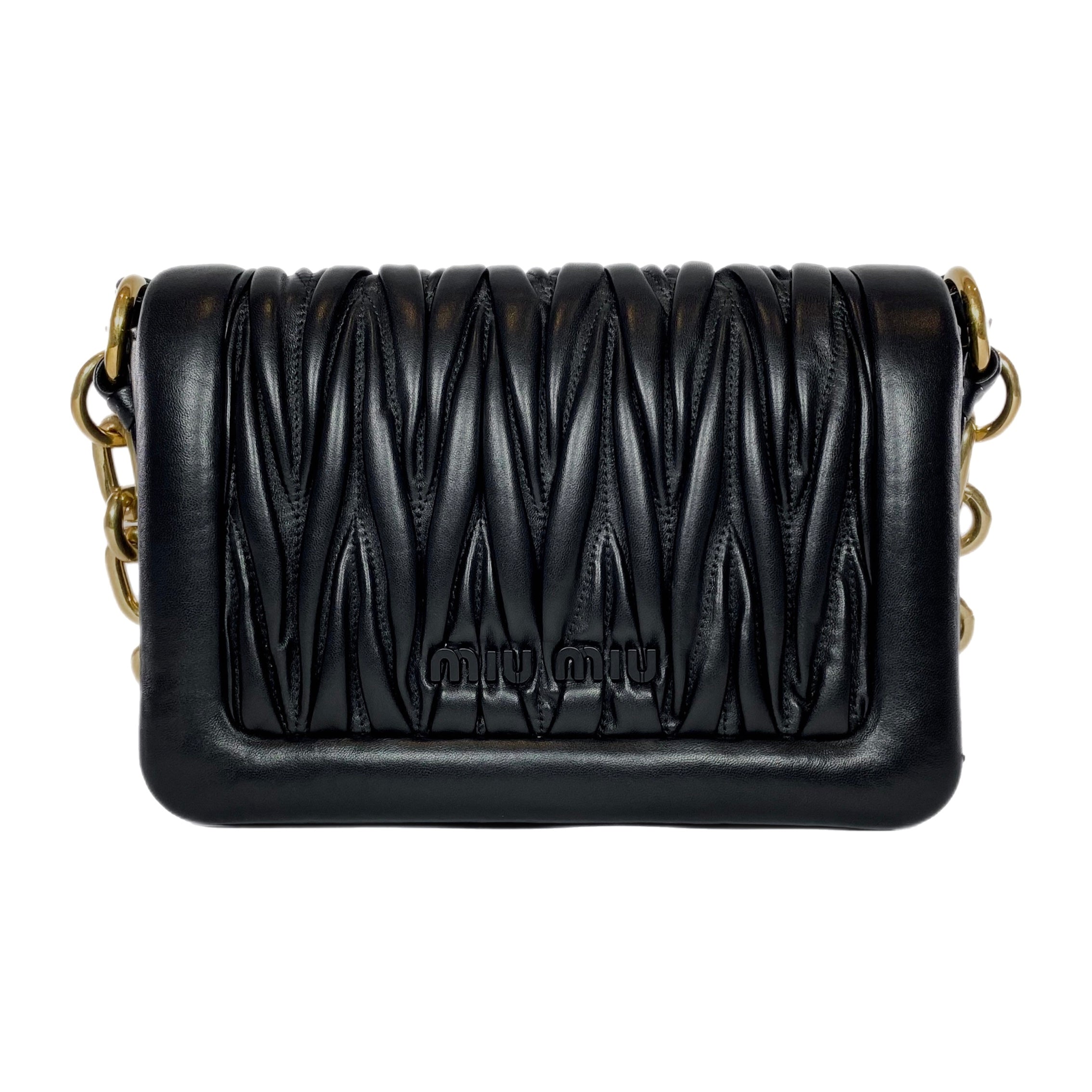 Miu Miu Black Matelasse Shoulder Bag with Chain