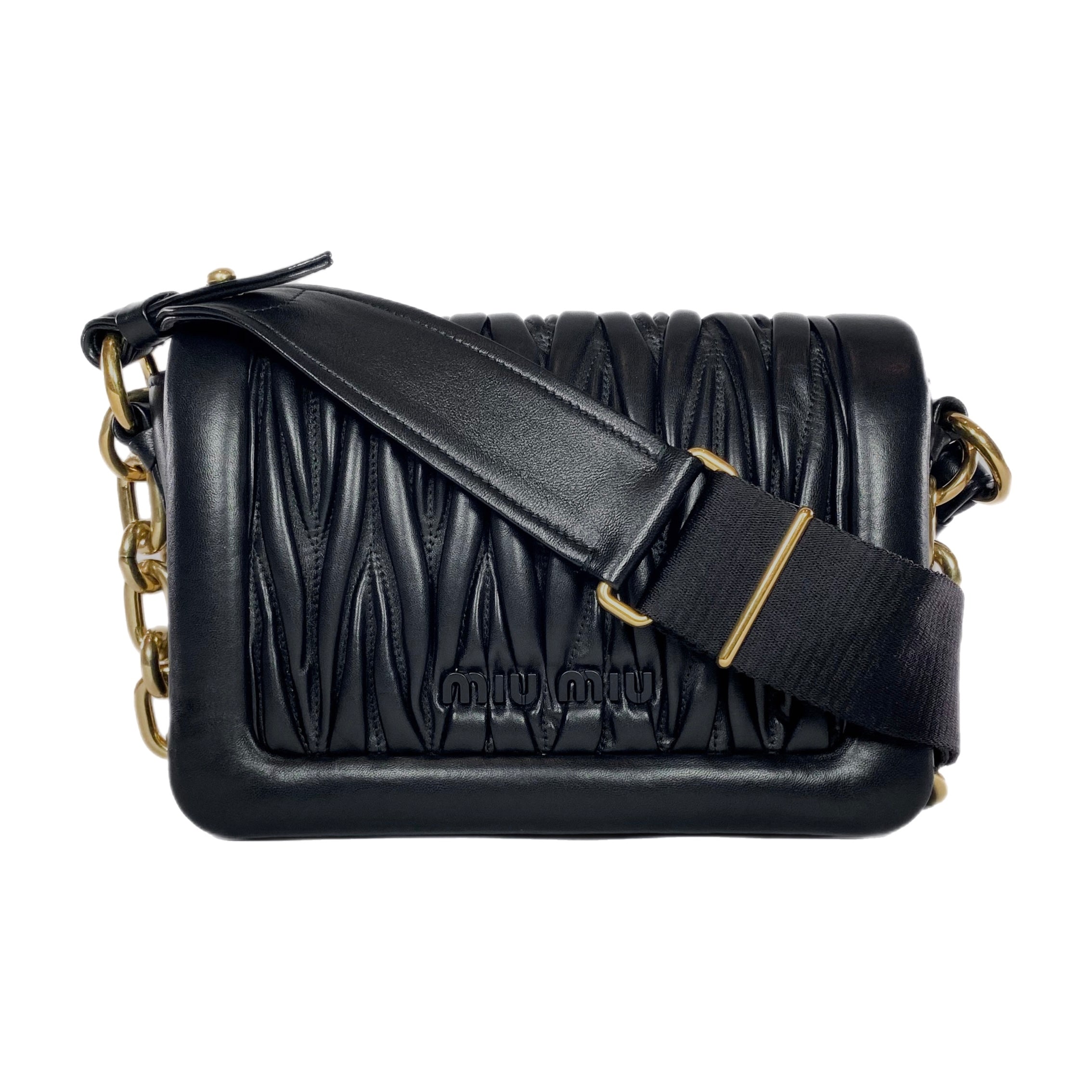 Miu Miu Black Matelasse Shoulder Bag with Chain