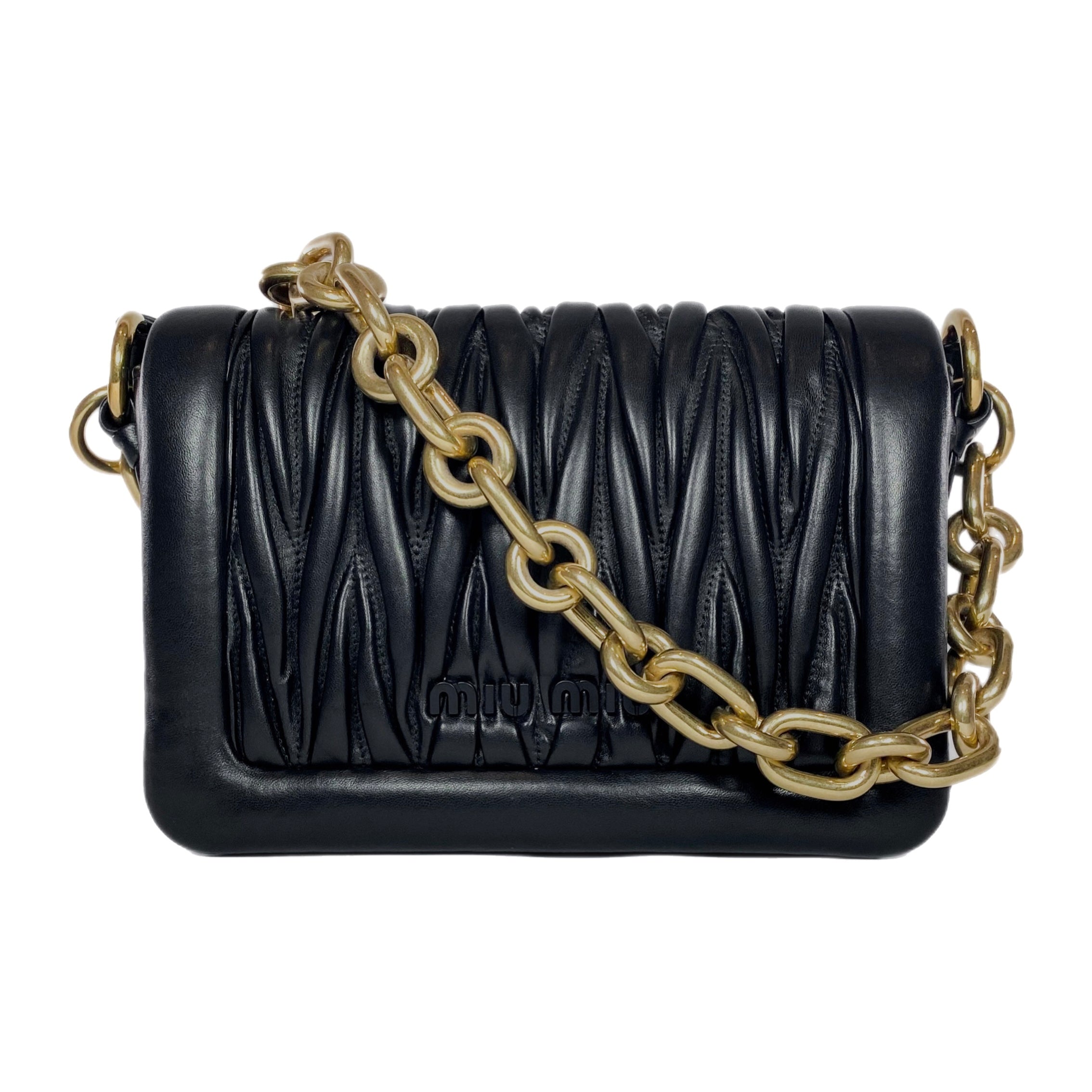 Miu Miu Black Matelasse Shoulder Bag with Chain