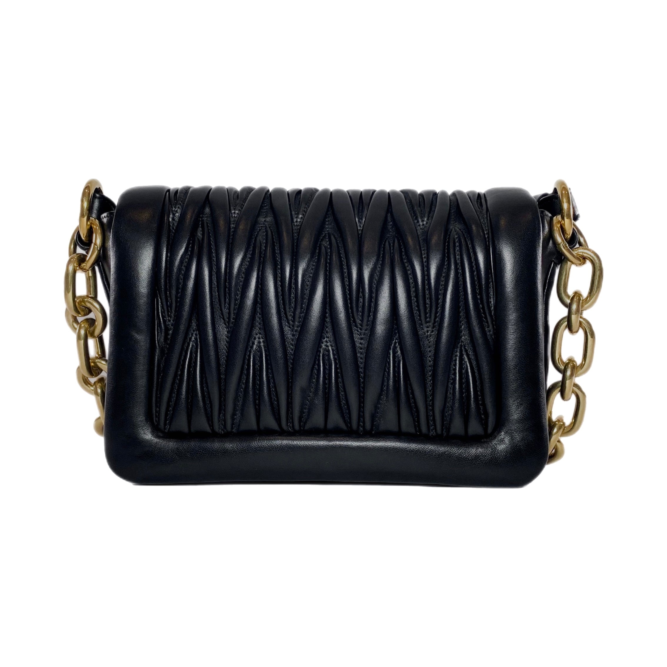 Miu Miu Black Matelasse Shoulder Bag with Chain